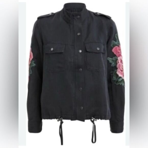 Rails Collins bomber jacket linen blend with floral patch embroidery. medium - Picture 10 of 10